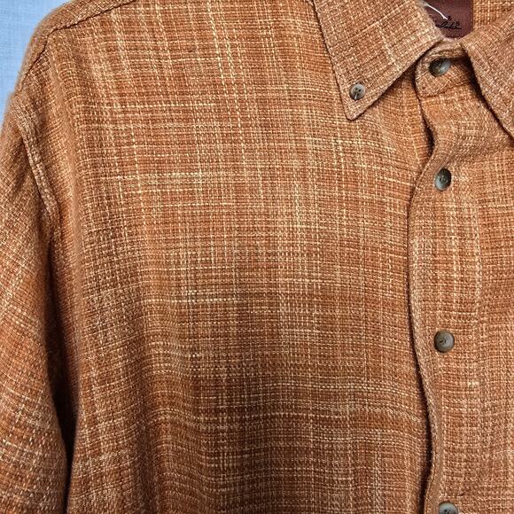Bob Timberlake Shirt Men’s Button Up LT Org Brush Popper Lumberjack Plaid Weave - Picture 3 of 5